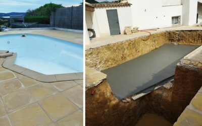 Rénovation de piscine creusée miroir en cours Var