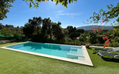 Construction de piscine creusée avec margelles effet pierre naturelle dans le Var